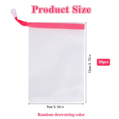10 PCS Mesh Soap Saver Pouch Double-Layer Soap Saver Bag with Drawstring Mesh Soap Bag Bath Facial Cleanser Foaming Net Exfoliating Mesh Soap Bag for