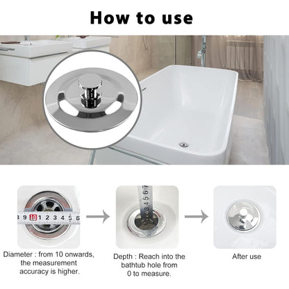 Bath Plug, Universal Bath Plug, 40-45mm, Stainless Steel Sink Stopper, Silicone Drain Plug Replacement For Kitchen, Laundry, RV And Bathroom Sinks