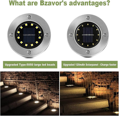 Bzavor Pack of 12 Solar Floor Lights Outdoor Garden 12 LEDs Solar Lights with Upgrade, Floor Light Solar Outdoor, Solar Panel Garden Light Solar Lamp