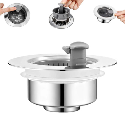 OneNine 3-in-1 Kitchen Sink Drain Strainer – Stainless Steel Sink Plug with Handle, Universal 71-81mm Sink Strainer Replacement