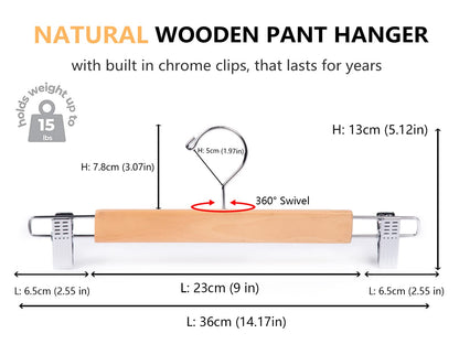 Amber Home 10pcs Wooden Trousers Hangers, Wood Skirts Hangers, Natural