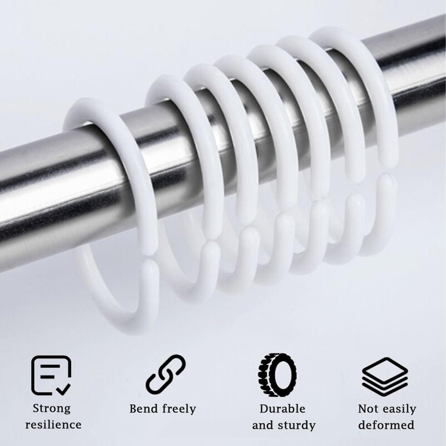 Plastic Shower Curtain Rings – Rust-Proof C-Shape Bathroom Hooks