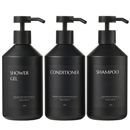 Janxin 3 500ml Black Soap Dispenser, Refillable Shampoo and Conditioner Bottles, Shampoo and Conditioner Dispenser