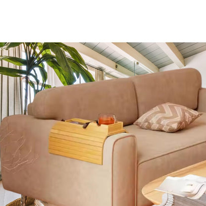 Naturebuz 2-in-1 Wooden Sofa Tray Table with Detachable Tray Bamboo Armrest Table Non-Slip fCups, Remotes, Bottles, Food, Drinks and Phones