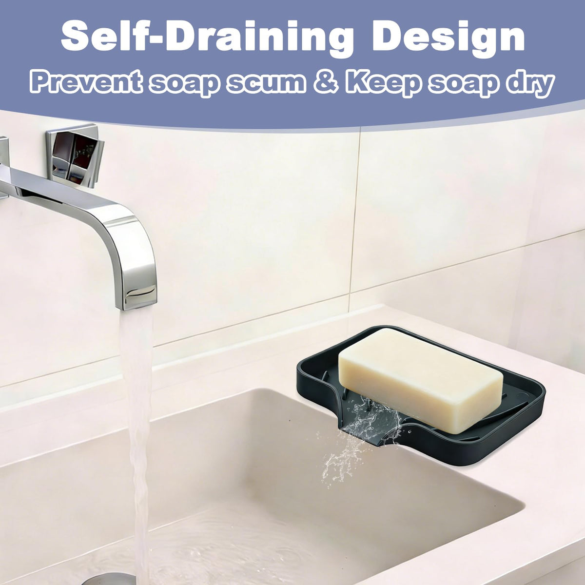 WENXINWIN 2Pcs Silicone Soap Dish, Soap Dish with Drainage, Black & Grey