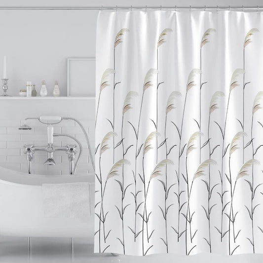 Tennove Shower Curtain 180 x 200cm Plants Reed Thick Polyester Fabric Mildew Resistant Shower Curtain Liner for Bathroom Decor Waterproof Bath Curtain