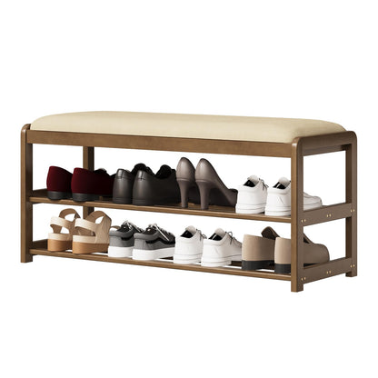 Welfuturer 2-Tier Bamboo Shoe Bench with Cushion & Hidden Drawer Entryway Shoe Rack Organiser for Hallway