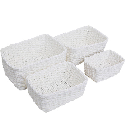 Purecas Woven Storage Baskets 4-Piece Set Stackable Paper Rope Baskets Boho Decor Organiser Box for Nursery Changing Table Living Room Kitchen