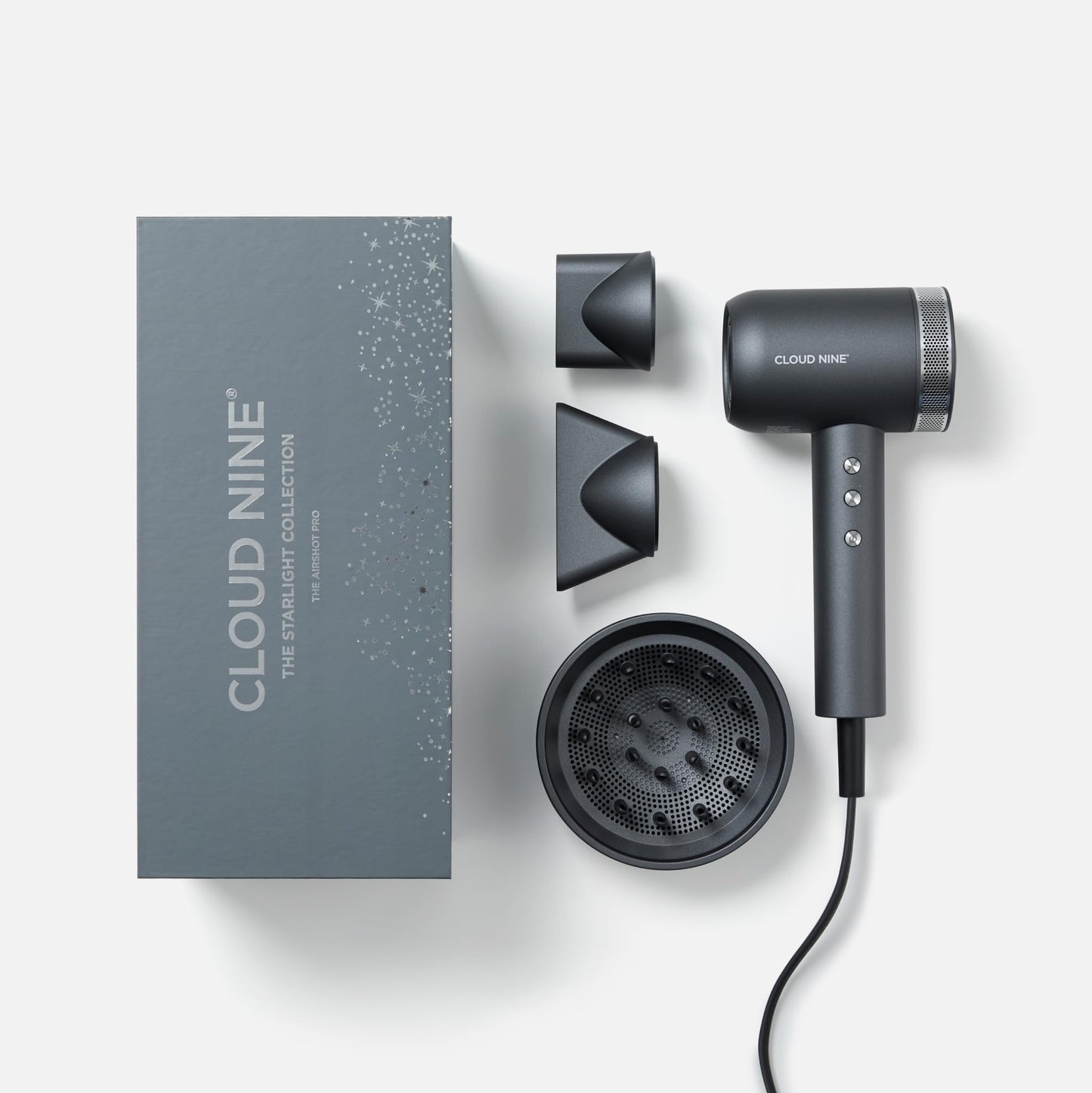 CLOUD NINE The Airshot Pro Hair Dryer Starlight Collection Grey | Powerful Salon Self Clean Mode Long Lasting Temperature Control | Eco Precision