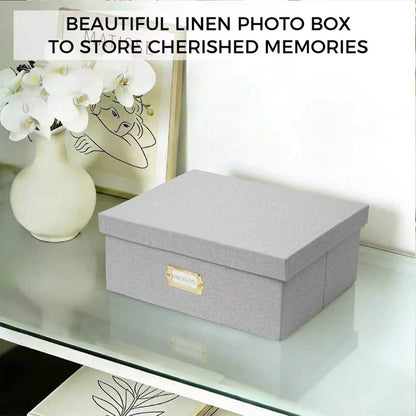 kroucoco Linen Photo Storage Box,hold up to 1700 Photos of 4x6”,Photo Containers with Dividers,Photo Storage Organizer with Lid for