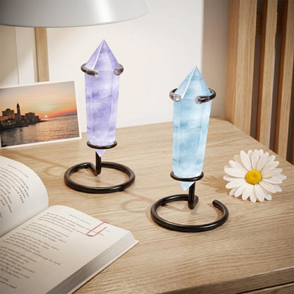 BENECREAT 8 Pcs Black Crystal Wand Stand, 20/29mm/0.79/1.14inch Inner Diameters Iron Wand Display Stands for Small Gemstones Crystal Mineral Agate