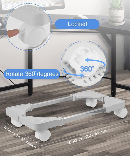Mobile CPU Stand, Adjustable Computer Tower Stand with 4 Rolling Caster Wheels for Office and Home Use (White)