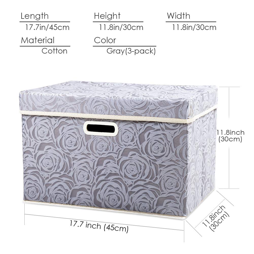 Prandom Storage Boxes with Lids Large.Rose Pattern Fabric Decorative Storage Box, Really Useful Box,Clothing Storage,Cubes