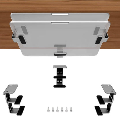 JEMACHE Under Desk Dual Decker Laptop Mount, Hard Aluminum Under Table Desk 2 Tier Holder for Laptop, Mac Mini, MacBook