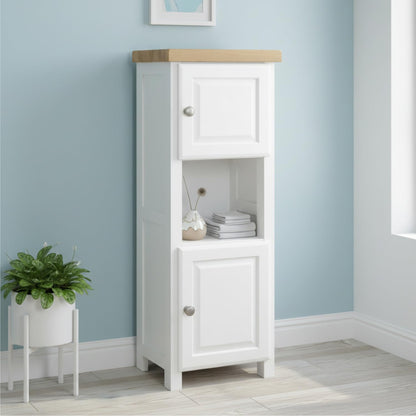 GROF GROFurniture Tall White Slim Cabinet Hallway Storage or Livingroom Unit, Corner Display Unit with Shelf