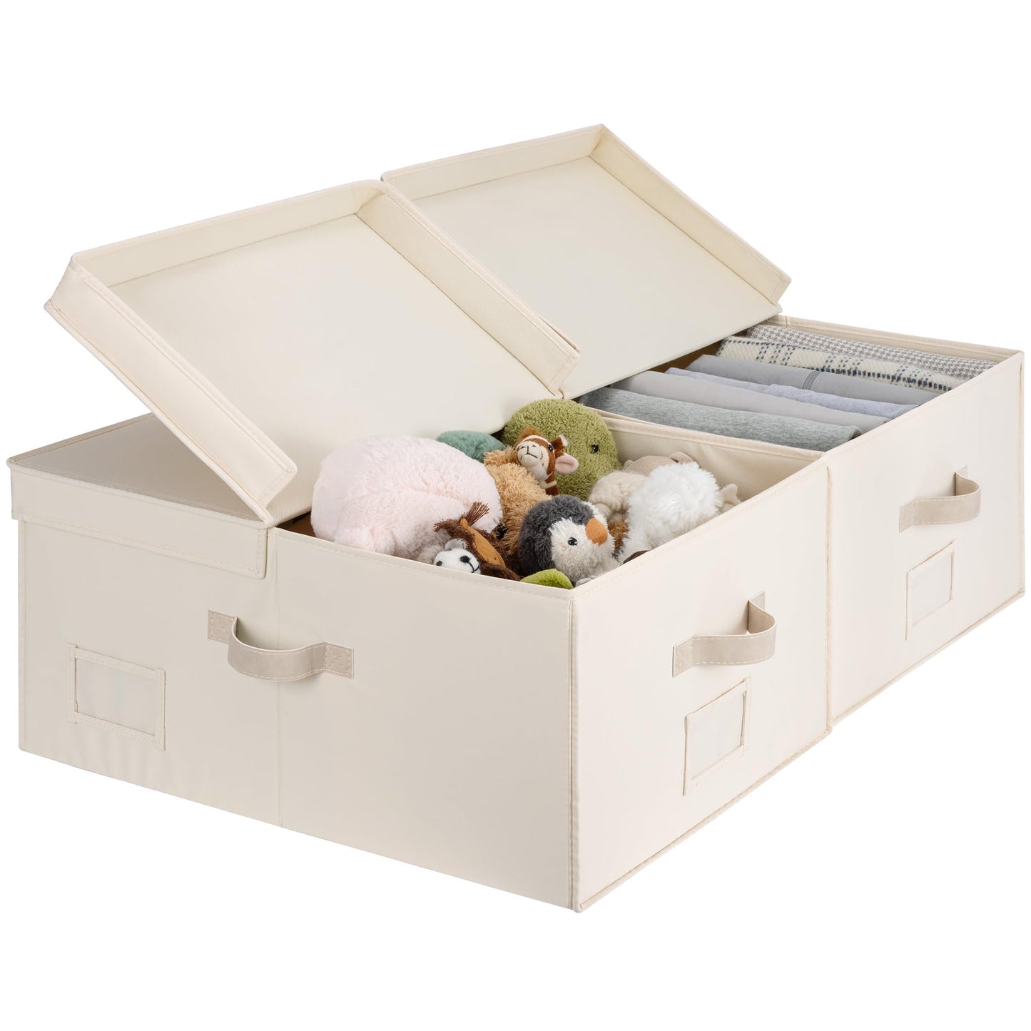 StorageWorks Extra Large Storage Boxes with Lids, 55L Foldable Storage Boxes with Divider Board, Wardrobe Storage Organiser