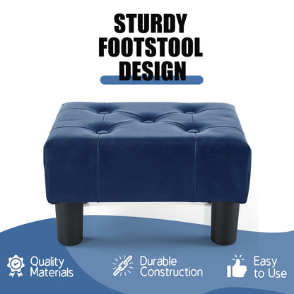 BRIAN & DANY Small Foot Stool, Faux Leather Footstool with Legs, Footstools for Living Room, Ottoman Footrest Extra Seating for Entryway, Blue