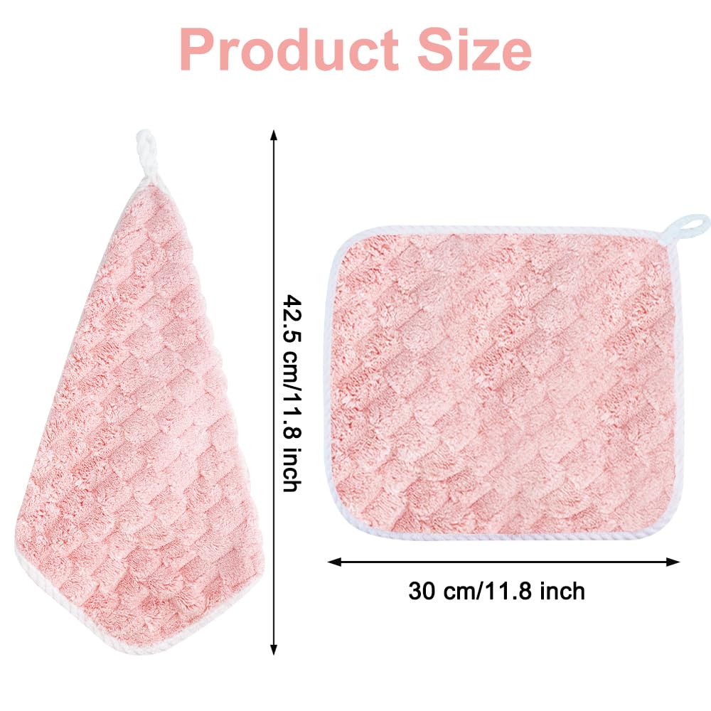 BOJVESH 6Pcs Hanging Hand Dry Towels, Square Microfiber Hand Towels with Hanging Loop, Super Absorbent Soft Small Hanging Towel