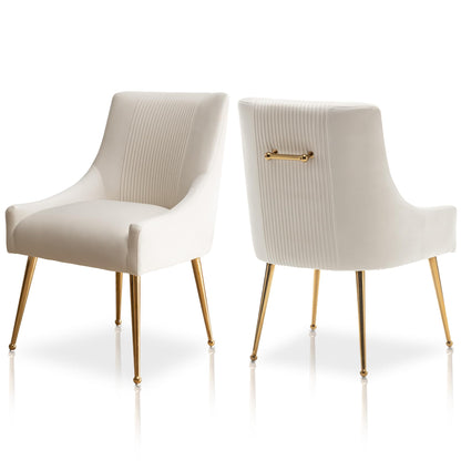 SEYNAR Modern Dining Chairs, Velvet Upholstered Dining Room Chairs with Gold Legs,Tufted Accent Chair Set of 2 for Reception Room Living Room Study