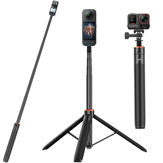 2-in-1 Selfie Stick Tripod for Insta 360 X5/X4/X3/ONE X2/ONE X/Ace Pro/ONE RS(1-Inch 360 excluded)/GO 3/GO 2, DJI Osmo 360, Action Camera Extendable