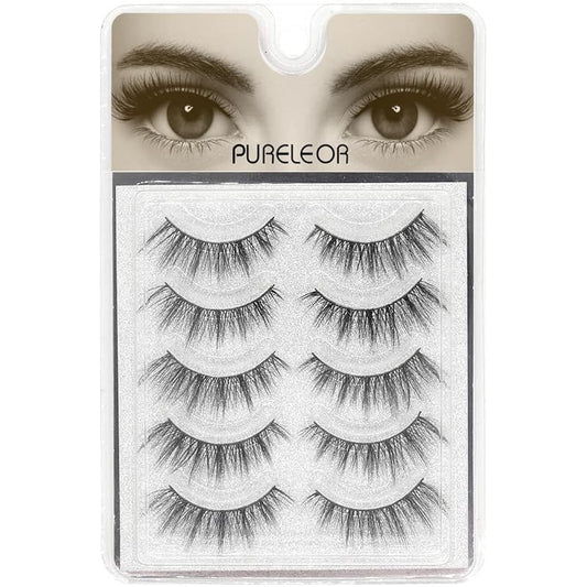 3D Faux Mink Eyelashes Natural Long Looking 5 Pairs Reusable False Lashes Soft Fluffy Full Eyes Lash