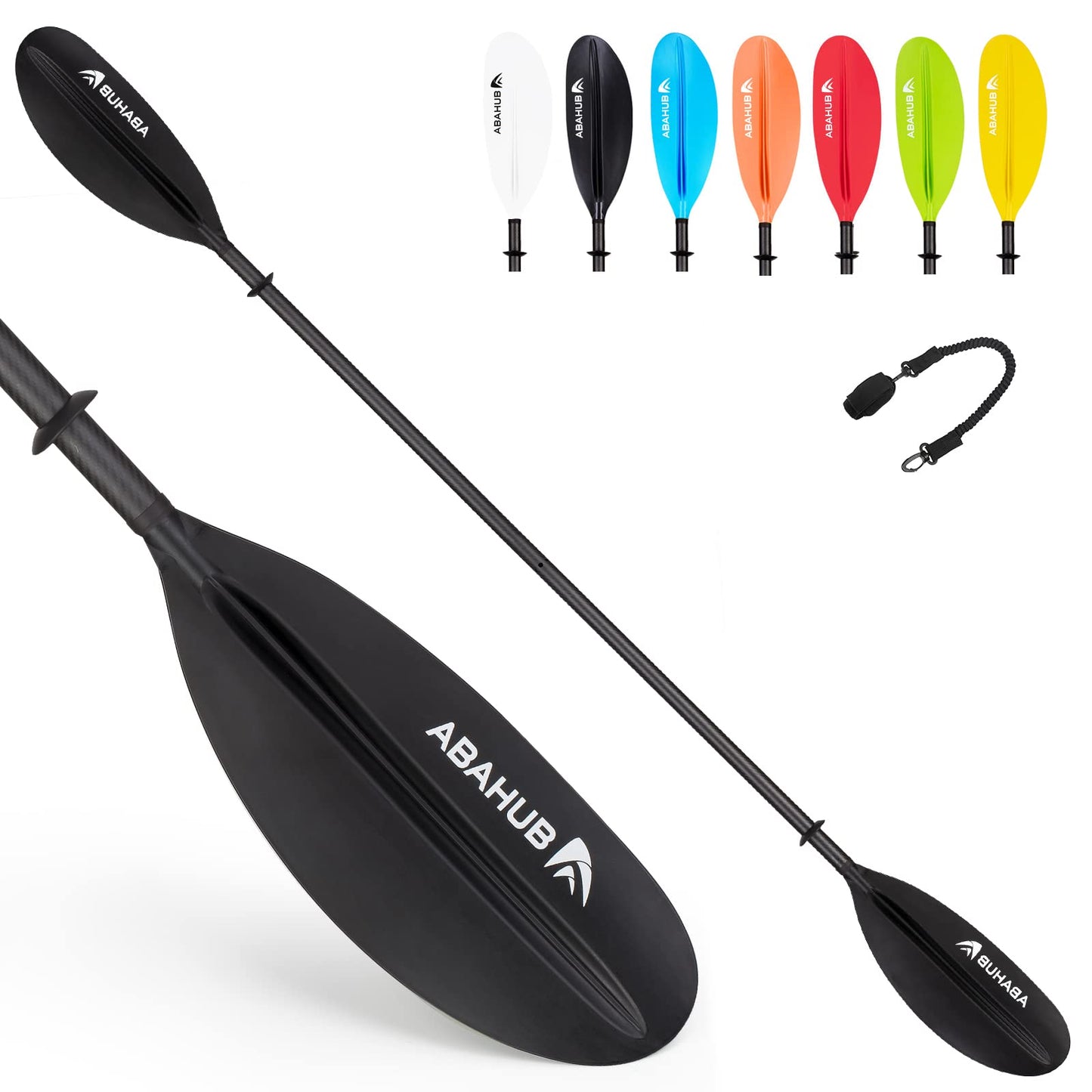 Abahub 1 x Carbon Kayak Paddles, 90.5 Inches Kayaking Oars for Boating, Canoeing with Paddle Leash, Carbon Fiber Shaft Black Plastic Blades