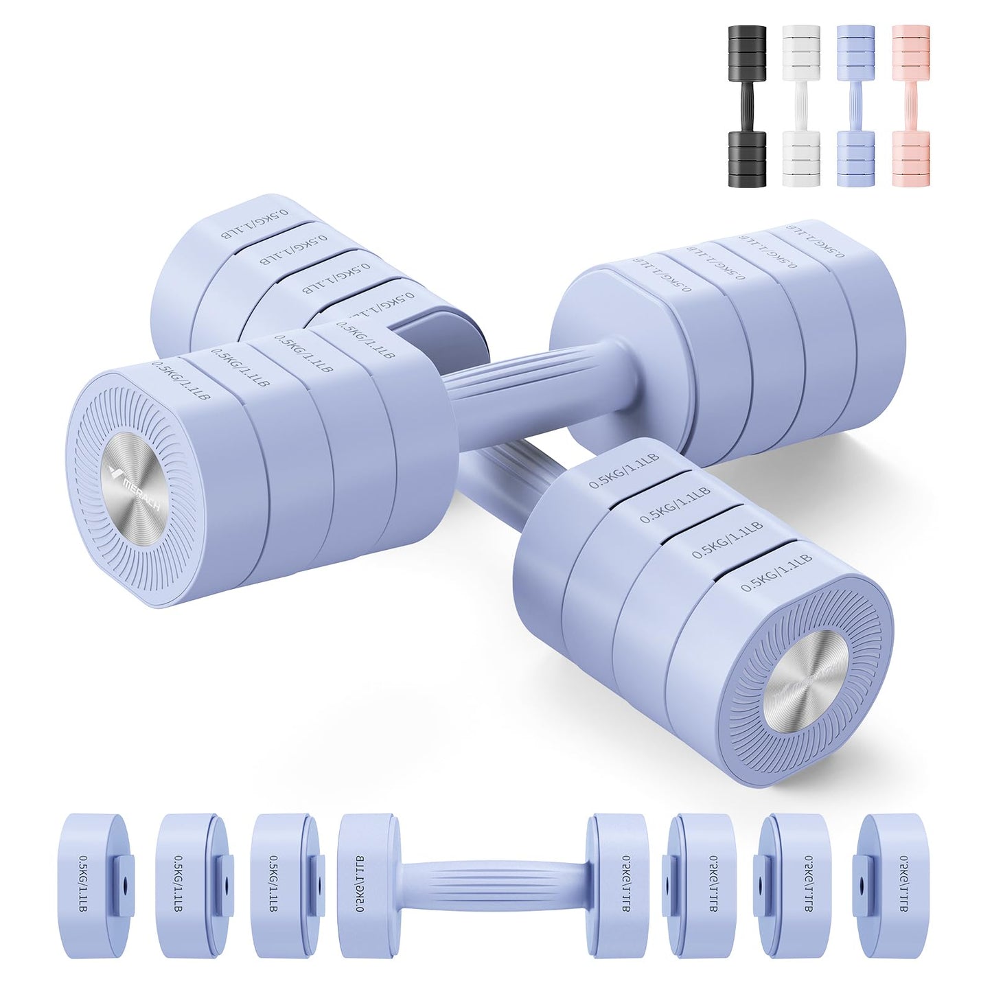 MERACH Adjustable Dumbbell Set of 2, 4 in 1 Hand Weights for Men/Women at Home, Free Weights 1-4 kg Adjustable Gym Dumbbells, Weight Set for Strength