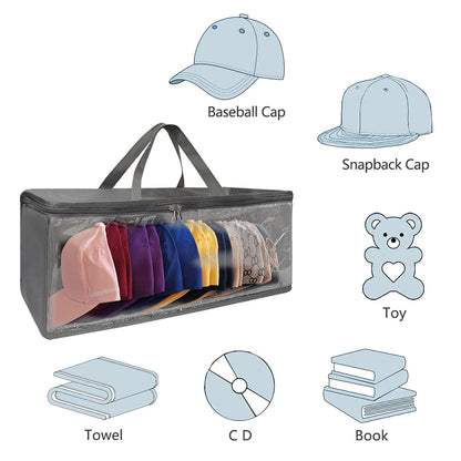 Hat Organizer for Closet, 8.6" Width Widened Design, Large Hat Box, Baseball Cap Storage Bag with Carrying Handles & Lid