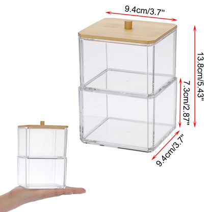 SUMTree Stackable Qtip Cotton Ball Holder 2-Layer Qtip Dispenser with Lid