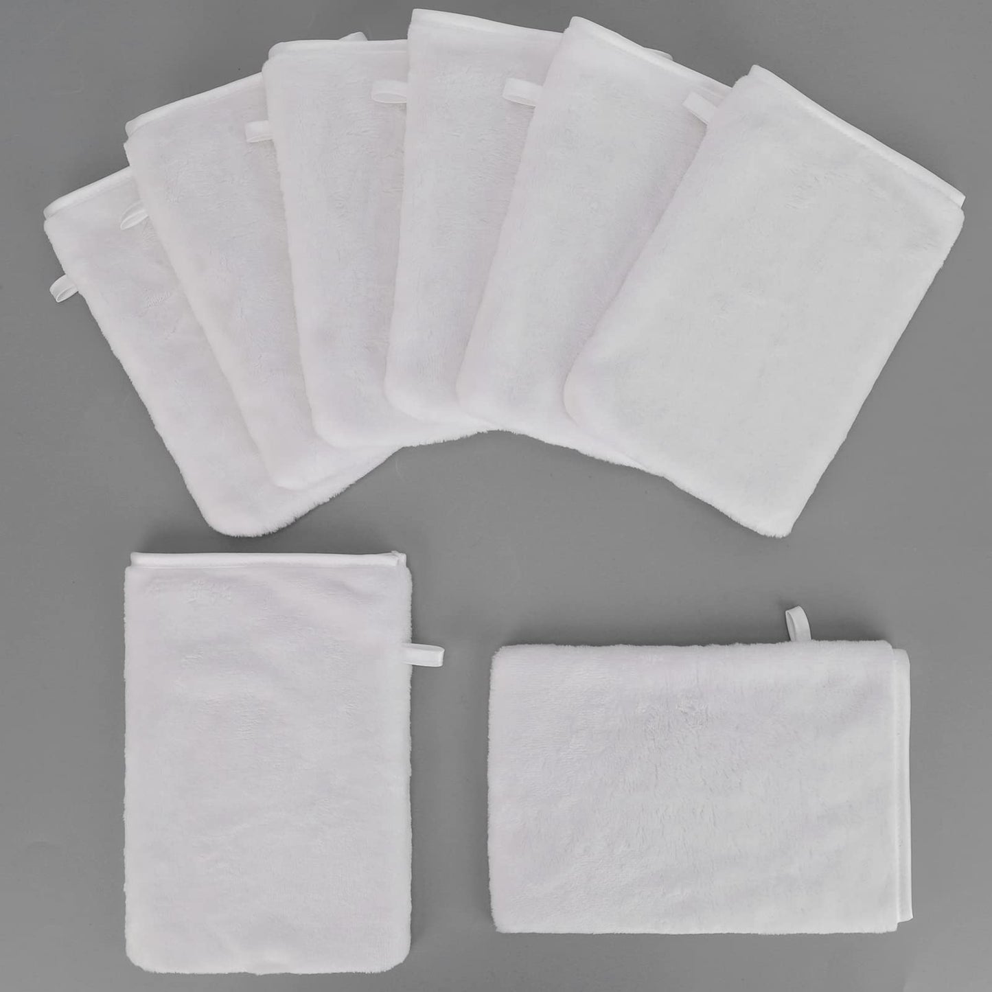 PHOGARY Pack of 8 Microfibre Body Wash Mitts Set, Flannels Soft Face Mitts, Bath SPA Cloth, Reusable Makeup Remover Mitt Gloves, 15x21 cm, White