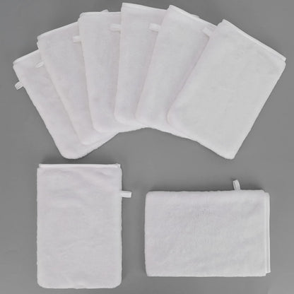 PHOGARY Pack of 8 Microfibre Body Wash Mitts Set, Flannels Soft Face Mitts, Bath SPA Cloth, Reusable Makeup Remover Mitt Gloves, 15x21 cm, White
