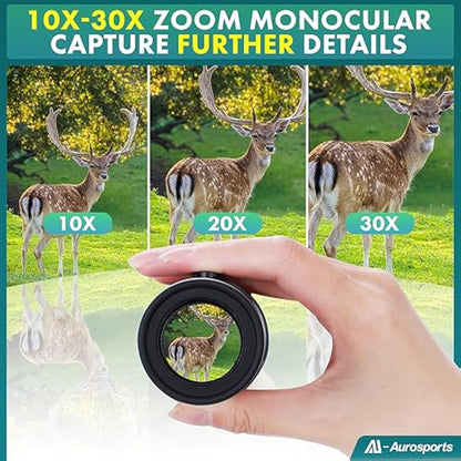Aurosports 10-30x40 Zoom Monocular for Adults, Monocular Telescope High Power with Bak4 Prism, Compact Monoculars for Bird Watching Traveling Hunting Camping