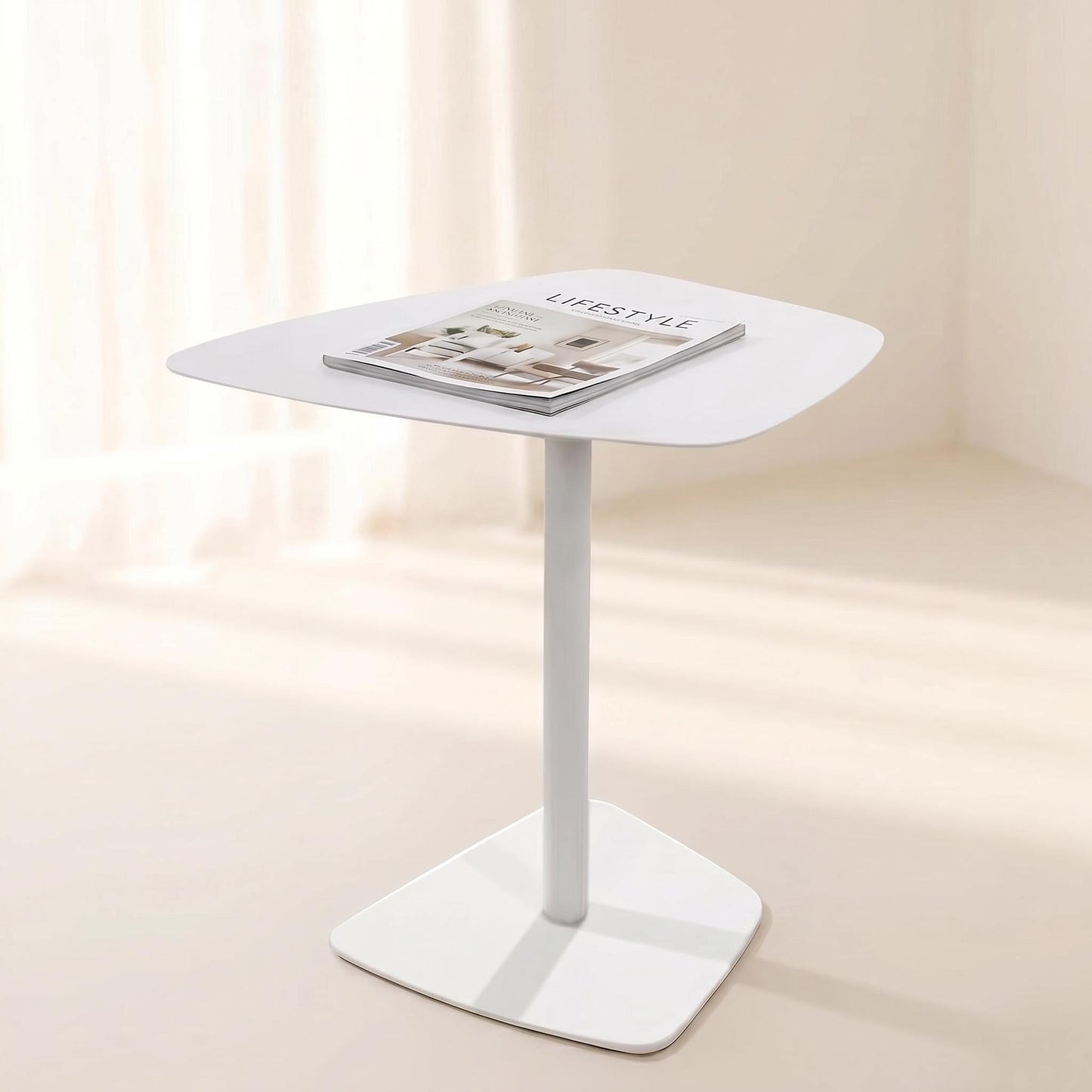 Topower Industrial Side Table, Bedside Table, Sofa Side Table, Small Coffee Table, 19.3 Height, Metal Frame, for Living Room, Bedroom, Verandah, White