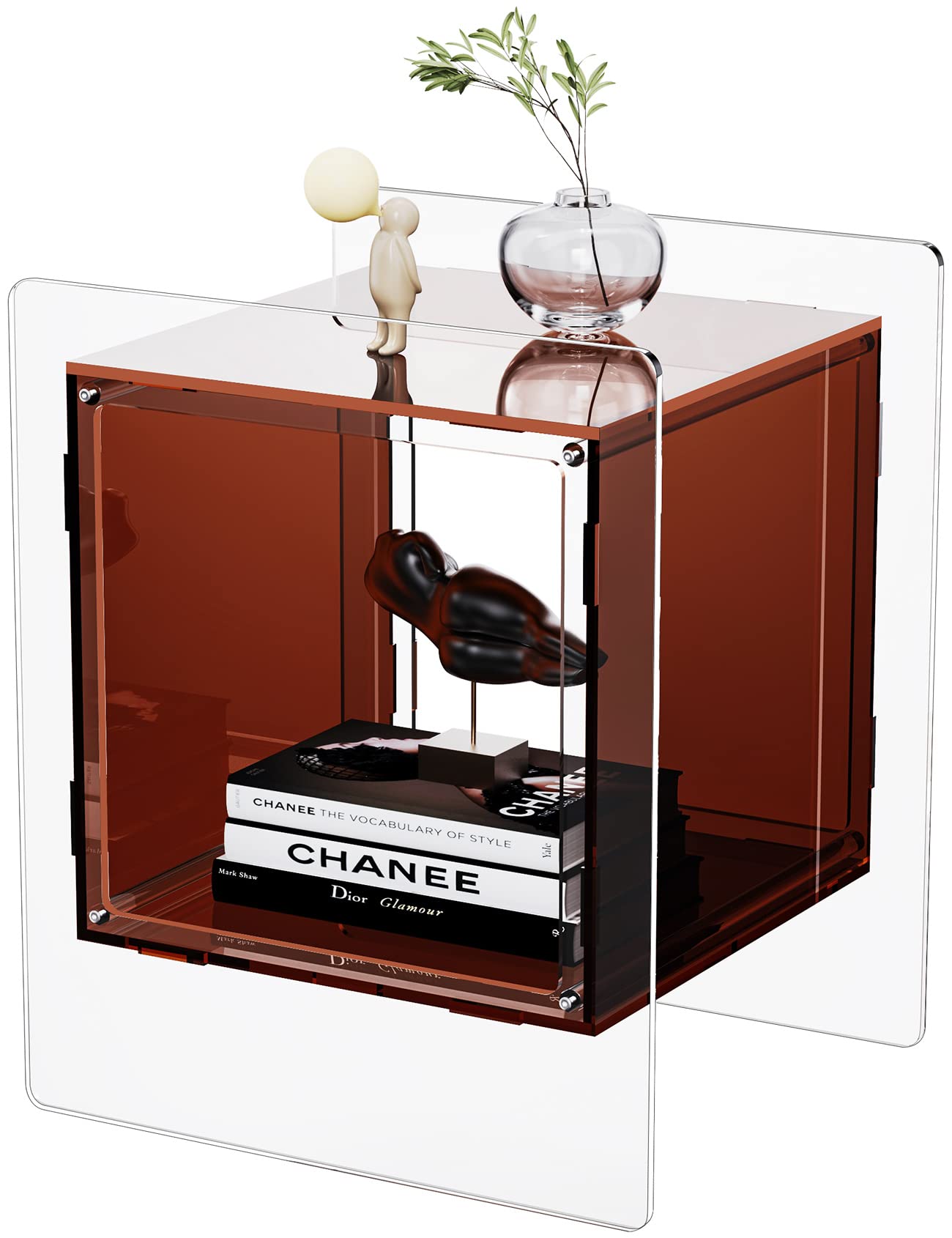 solaround Acrylic Side Table, Nightstand Bedside Table, Record Player Stand, Multifunction Tables, 46 x 40 x 55 cm (Dark Brown)