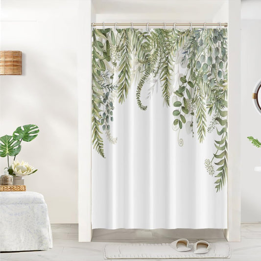 Uiiooazy Green Eucalyptus Shower Curtain, Sage Green Leaves Pattern Bath Curtain Mildew and Mould Resistant Waterproof Polyester Fabric Washable