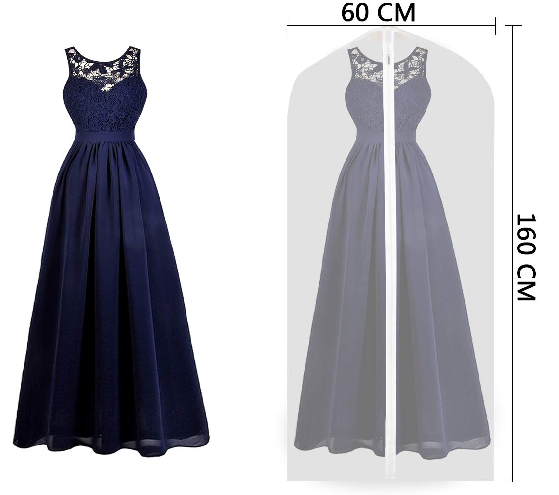 Garment Bags, Breathable 63 inch(6 PCS) Long Wedding Gowns Dress Bags Coat Clothes Covers Bags Moth Resistant Hanging Zipped Garment Bags for Long
