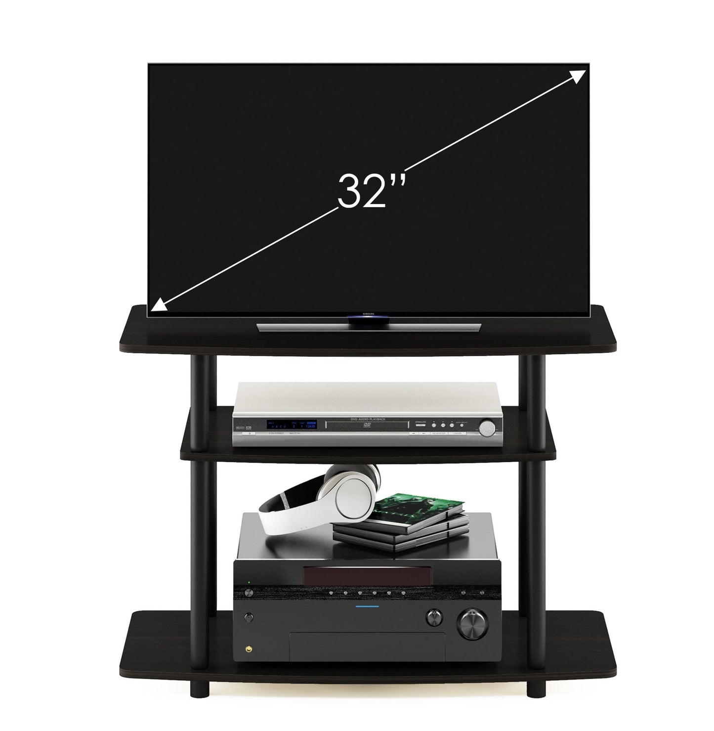 Furinno No Tools 3-Tier Entertainment Center Stand, TV Stands, TV Unit, TV Shelf, Espresso/Black