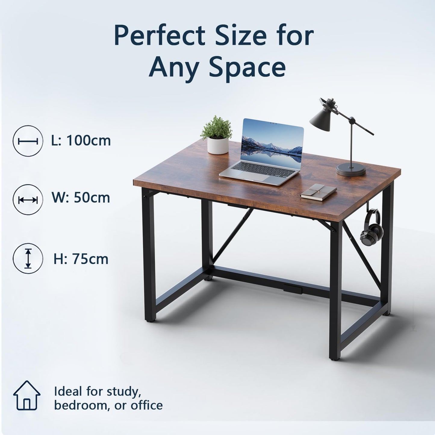 JUMMICO 100×50cm Computer Desk, Compact Home Office Writing Desk, Small Study Laptop Workstation for Limited Space, Quick Assembly, Metal Frame