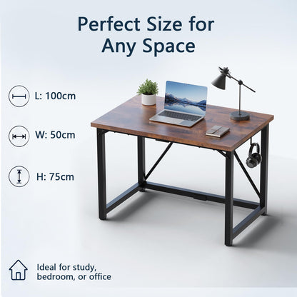 JUMMICO 100×50cm Computer Desk, Compact Home Office Writing Desk, Small Study Laptop Workstation for Limited Space, Quick Assembly, Metal Frame