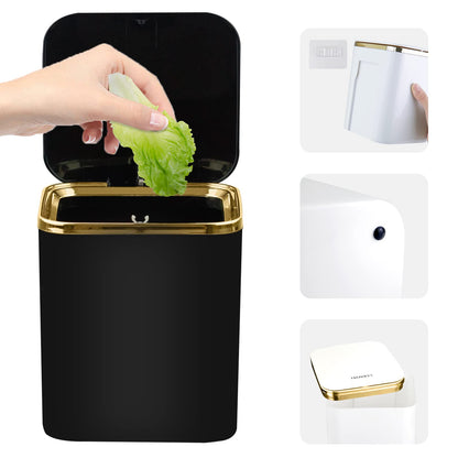 Mini Desktop Bin with Lid 2L,Trash Can,Waste Table Bin for Bedroom,Bathroom,Living Room,Dressing Table,Kitchen,ABS,Light Luxury (Black)
