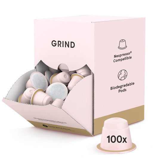 Grind Decaf House Coffee Pods ? Pack of 100 Biodegradable Arabica Capsules ? Naturally Decaffeinated ? Nespresso? Original Compatible Capsules ? Home
