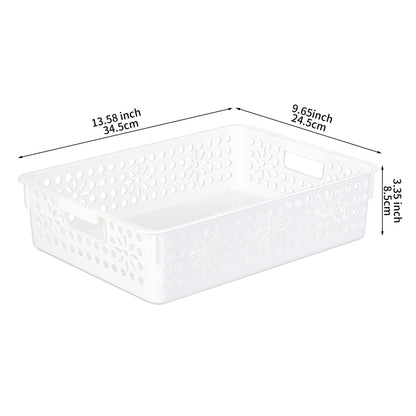 Cetomo Plastic Storage Box, Storage Baskets with Handle, Shelf Basket Organizer with Hole, Open Top Storage Bin for Home Kitchen Office, White