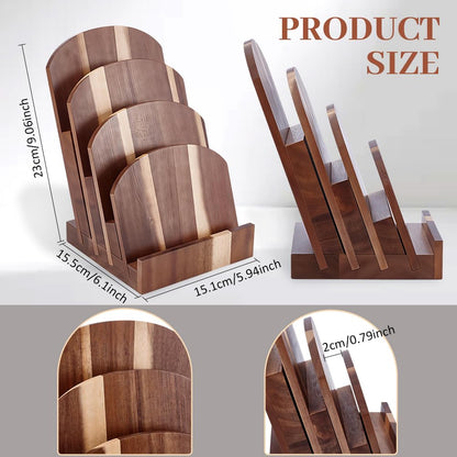 PH PandaHall 4-Tier Acacia Wood Brochure Holder Magazine Display Stand Flyer Organizer Rack Postcard Display Holder Literature Stand for Booklets