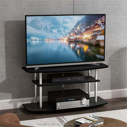 Furinno TURN-N-TUBE TV Stand, 3-Tier Entertainment Center,TV Console for TV up to 46 Inch, for Living Room, Bedroom, Black Oak