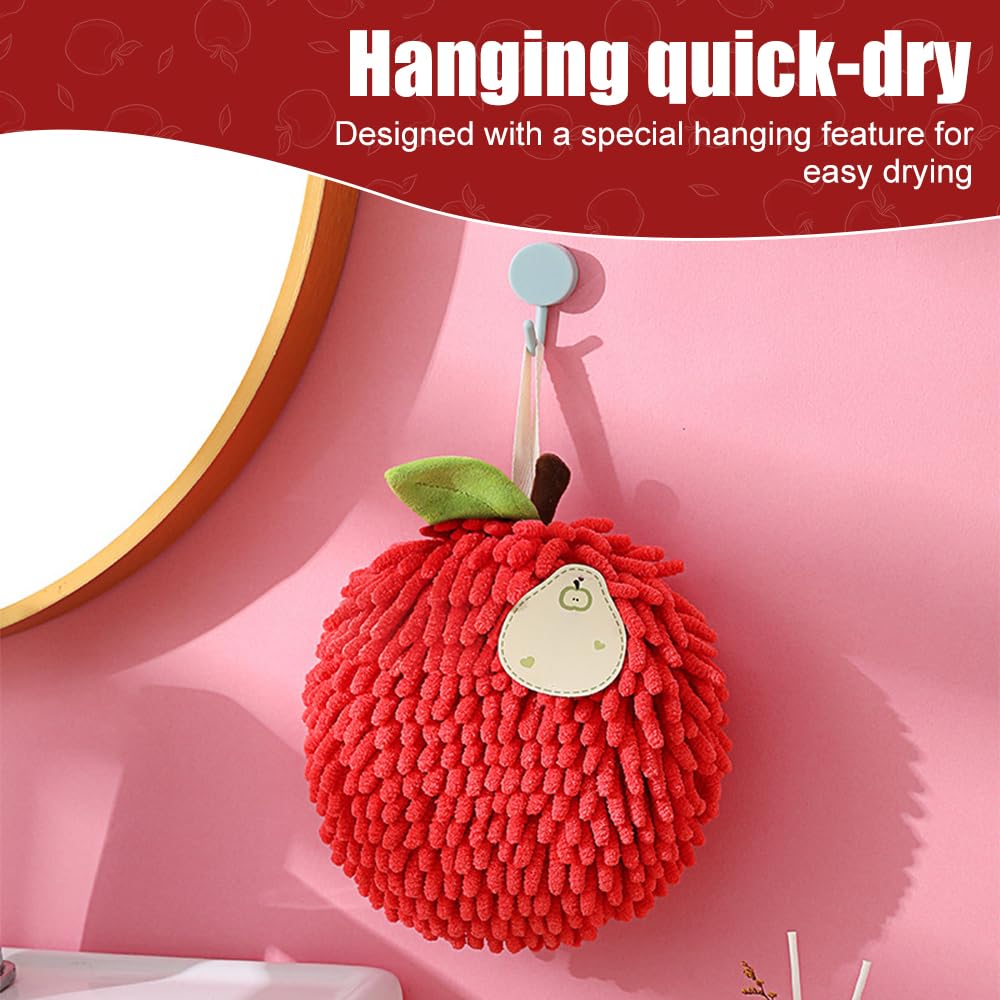 MiOYOOW Hanging Washcloths Ball, 2Pcs Quick-Drying Hand Towel Ball Soft Chenille Handball with Hanging Loops for Bathroom Washstand Kitchen