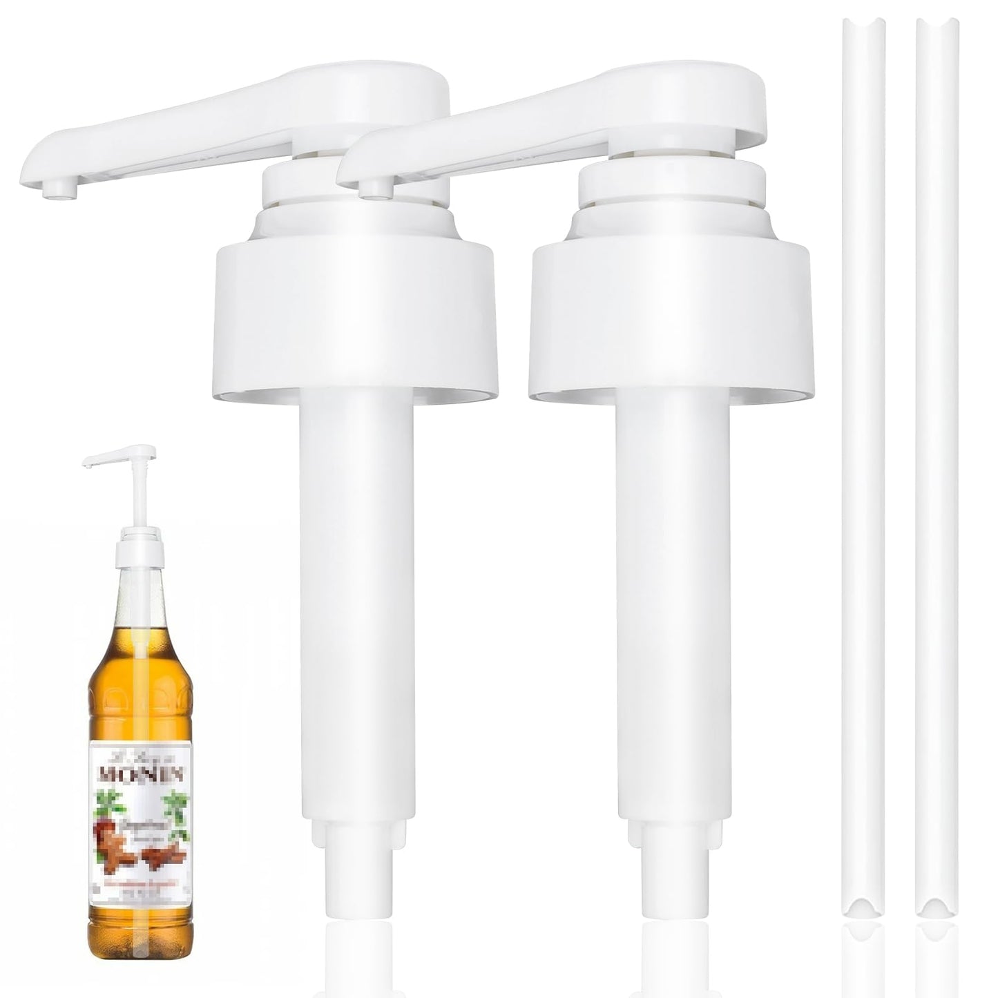 Dosing Pump Syrup, 2-Piece Pump Dispenser Set, Reusable Pump Dispenser for Glass Jugs or Plastic Bottles, Compatible 1 L Monin Syrup Pump, Press Once