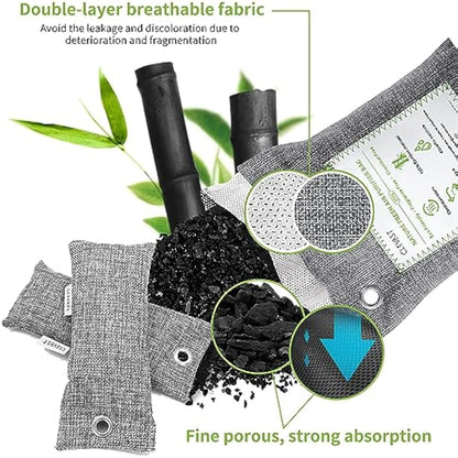 CLEVAST Bamboo Charcoal Air Purifying Bags (50g*12+200g*2),Natural Odour Eliminator, Activated Charcoal Odour Absorber, Air Fresheners for Room, Closet, Shoe, Car Air freshener