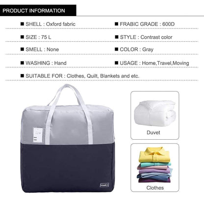75L Clothes Storage Bags with Zips, 2 PCS Oxford Cloth Duvet Storage Bag King Size, Breathable Underbed Storage Bags for Clothes, Quilt, Blankets