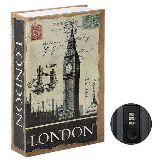Parrency Diversion Book Safe with Combination Lock, Secrect Hidden Safe Lock Box Large, Medium, London, 9 1/2" x 6" x 1 1/3", SBH-M006