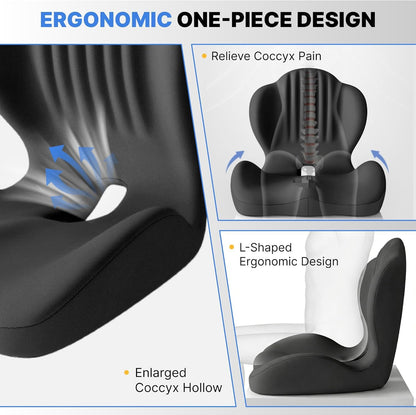 YUGEVRA 2-in-1 Ergonomic Seat Cushion with Lumbar Support, L-Shaped Memory Foam Office Chair Cushion with Coccyx Cut-Out